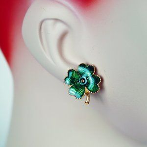 Vintage 90s Avon Four-Leaf Clover Studded Earrings